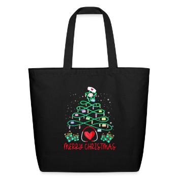 Merry Christmas Nurse Stethoscope Tree Christmas - Eco-Friendly Cotton Tote - black - Front