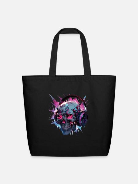 Skull Skull Headphones Totenschädel Modern - Eco-Friendly Cotton Tote - black