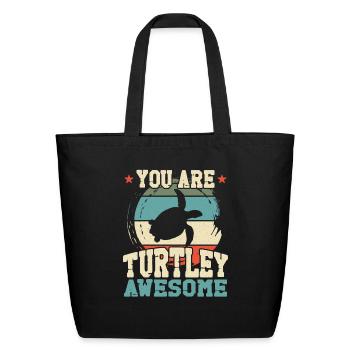 Sea Turtle Tortoise Pun Retro - Eco-Friendly Cotton Tote - black - Front