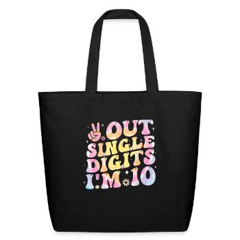 Peace Out Single Digits Girl tie dye 10th Birthday - Eco-Friendly Cotton Tote - black - Front