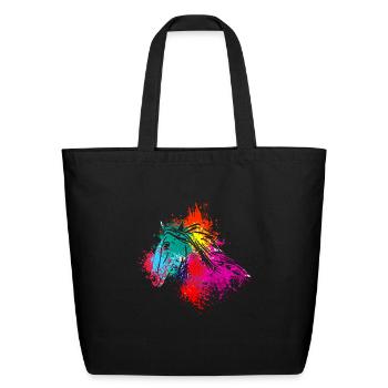 Colorful Splash Art Farm animals Horse Head - Eco-Friendly Cotton Tote - black - Front