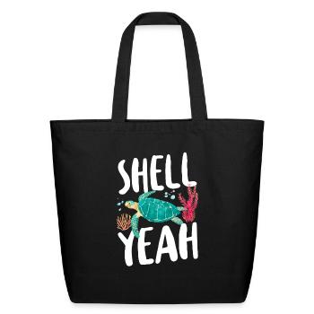 Sea Turtle Tortoise Pun Shell Yeah - Eco-Friendly Cotton Tote - black - Front