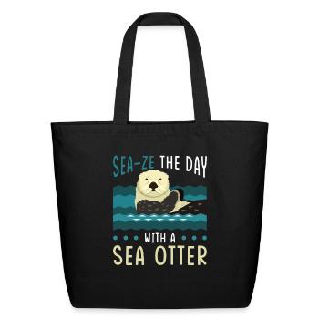 Sea Otter Lover Pun Funny - Eco-Friendly Cotton Tote - black - Front