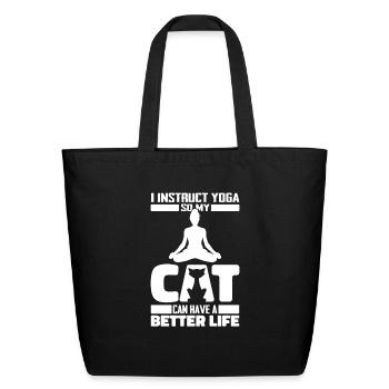 Yoga Instructor Cat - Eco-Friendly Cotton Tote - black - Front