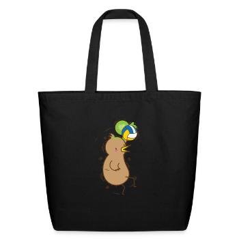Kiwi plays Volleyball Bird and Fruit - Eco-Friendly Cotton Tote - black - Front