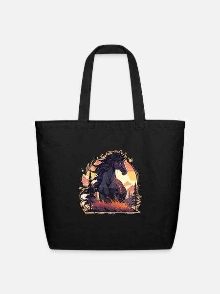 Horses Black Horse Horse Sunset - Eco-Friendly Cotton Tote - black