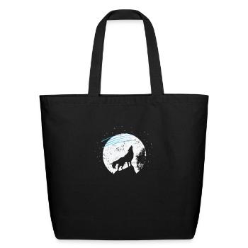 Falling Stars in Front of Moonlight and Wolf - Eco-Friendly Cotton Tote - black - Front