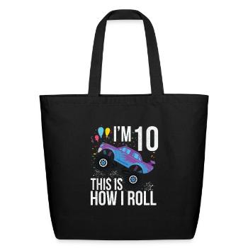 Kids 10 Year Old Shirt 10th Birthday Boy Monster - Eco-Friendly Cotton Tote - black - Front