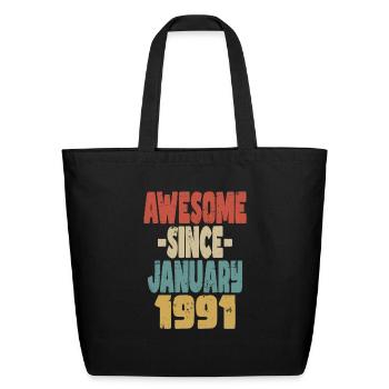 Awesome January 1991 - Eco-Friendly Cotton Tote - black - Front