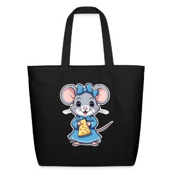 Cute mouse with cheese - Eco-Friendly Cotton Tote - black - Front