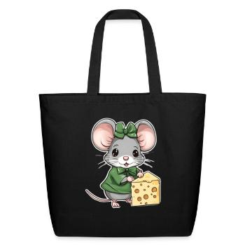Cute mouse with cheese - Eco-Friendly Cotton Tote - black - Front