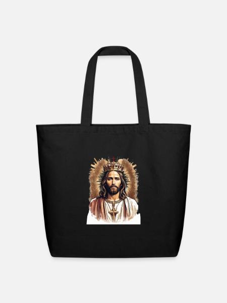 Christian Jesus Is King Design Crown - Eco-Friendly Cotton Tote - black