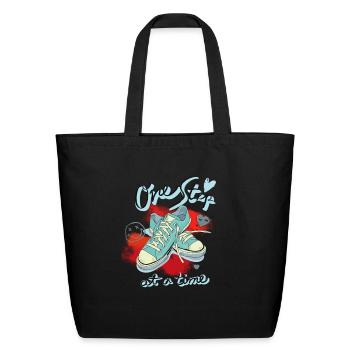 one step at a time - Eco-Friendly Cotton Tote - black - Front
