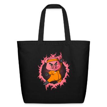 Kung FuPig With Halftone Fire Background - Eco-Friendly Cotton Tote - black - Front