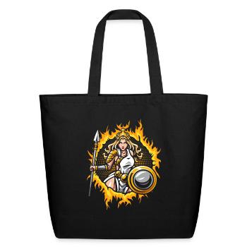 Athena with halftone gold fire background - Eco-Friendly Cotton Tote - black - Front