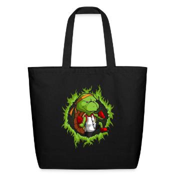 Kung Fu Turtle With Halftone Fire Background - Eco-Friendly Cotton Tote - black - Front