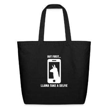 But First Llama Take A Selfie Shirt Funny #SELFIE - Eco-Friendly Cotton Tote - black - Front