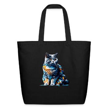 Polygon Art British Shorthair Cat British Blue - Eco-Friendly Cotton Tote - black - Front