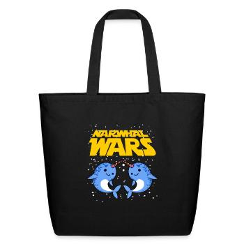 Narwhal Wars Funny Two Cute Deep Sea Creature Pun - Eco-Friendly Cotton Tote - black - Front