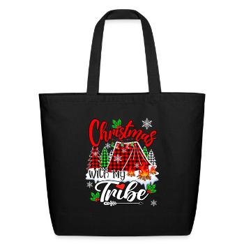Christmas with my Tribe Xmas pine tree red plaid - Eco-Friendly Cotton Tote - black - Front