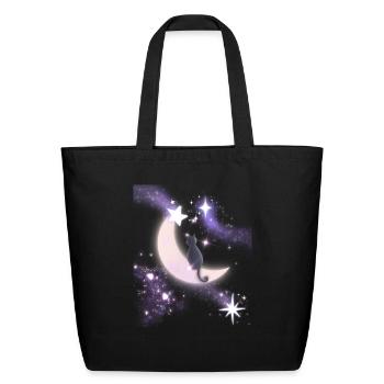 cat in blue - Eco-Friendly Cotton Tote - black - Front