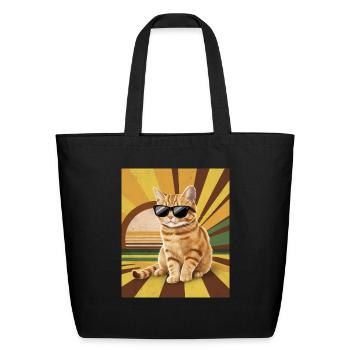 Cool Orange Tabby Cat Sunglasses and Retro Sunset - Eco-Friendly Cotton Tote - black - Front
