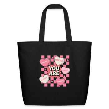 Women's Valentine's Day Shirts Retro Candy Heart - Eco-Friendly Cotton Tote - black - Front
