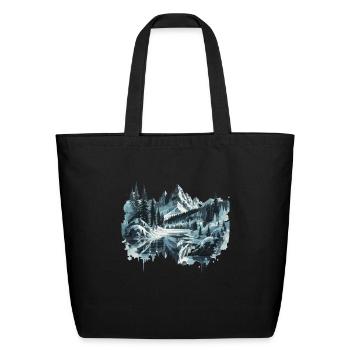 Scenic Winter Mountain Landscape with Pine Trees - Eco-Friendly Cotton Tote - black - Front