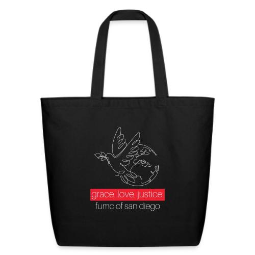 Grace. Love. Justice.- dove and earth graphic - Eco-Friendly Cotton Tote