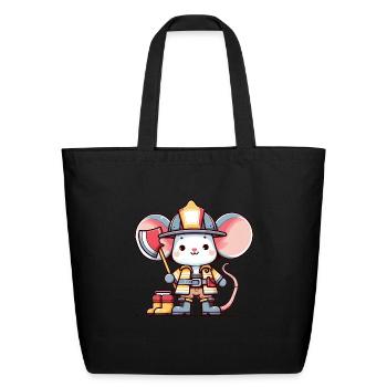 Cute Mouse Firefighter - Eco-Friendly Cotton Tote - black - Front