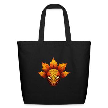 Alien in Autumn Leaves: Colorful Leaf Face - Eco-Friendly Cotton Tote - black - Front