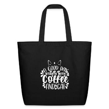 good day starts with coffee and cats - Eco-Friendly Cotton Tote - black - Front