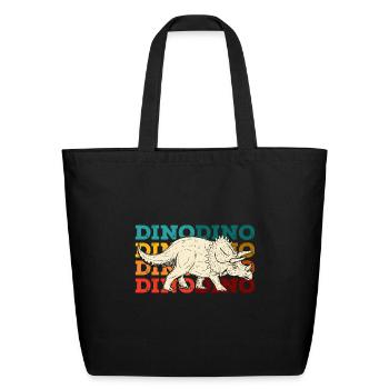 Retro Vintage Dino Triceratops Prehistoric Animal - Eco-Friendly Cotton Tote - black - Front