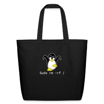 Linux Penguin Sudo Rm Programmer Developer Hacker - Eco-Friendly Cotton Tote - black - Front