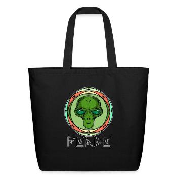Green Alien Head Peace Hippie Style Gift - Eco-Friendly Cotton Tote - black - Front