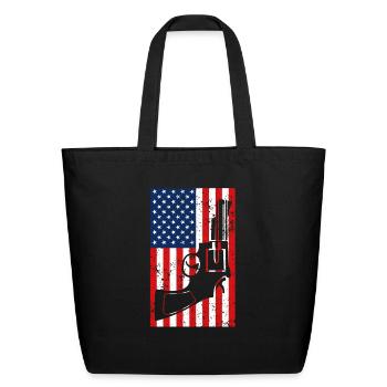 USA American Flag Gun Revolver Shooting Range - Eco-Friendly Cotton Tote - black - Front
