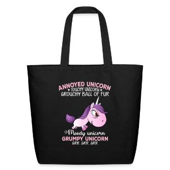 Annoyed Unicorn Touchy Unicorn Grouchy Ball Of Fur - Eco-Friendly Cotton Tote - black - Front