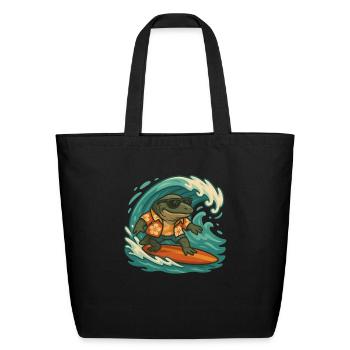Cartoon surfer animal fossil prehistoric water - Eco-Friendly Cotton Tote - black - Front