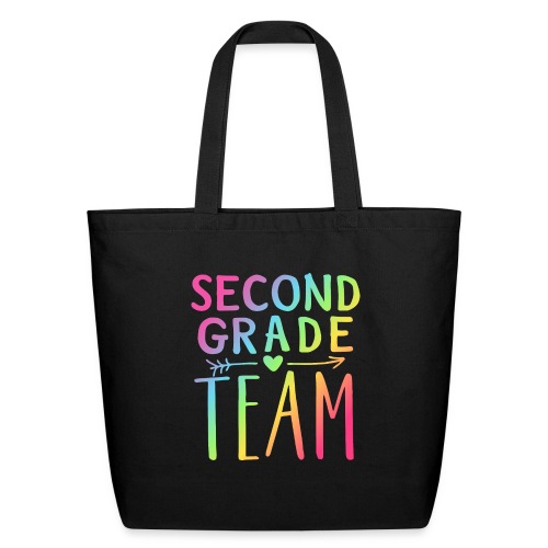 Second Grade Team Neon Rainbow Teacher T-Shirts - Eco-Friendly Cotton Tote