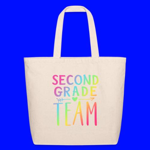 Second Grade Team Neon Rainbow Teacher T-Shirts - Eco-Friendly Cotton Tote
