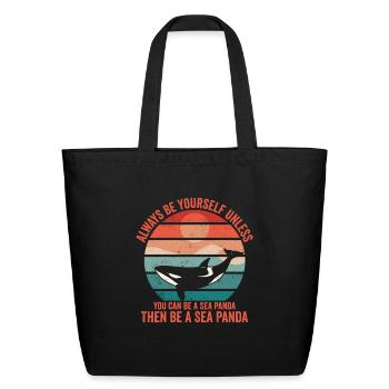 Funny Orca Whale Sea Panda Retro - Eco-Friendly Cotton Tote - black - Front