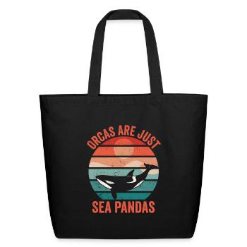 Funny Orca Whale Sea Panda Retro - Eco-Friendly Cotton Tote - black - Front