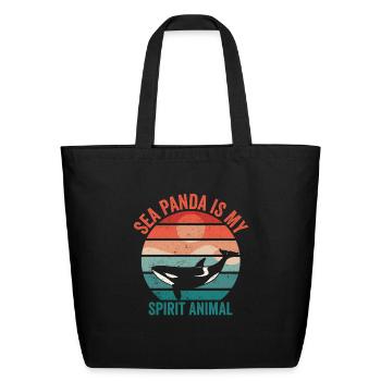 Funny Orca Whale Sea Panda Retro - Eco-Friendly Cotton Tote - black - Front