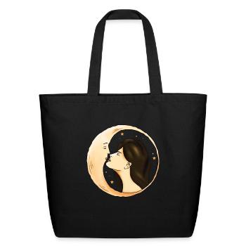 Whimsigoth Aesthetic Celestial Half Moon Girl - Eco-Friendly Cotton Tote - black - Front