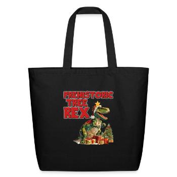 Christmas Prehistoric Tree Rex Dinosaur Fan - Eco-Friendly Cotton Tote - black - Front