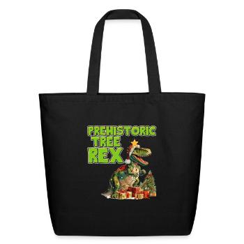 Christmas Prehistoric Tree Rex Dinosaur Fan - Eco-Friendly Cotton Tote - black - Front