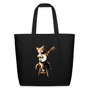 Orange Cat Tabby Cat Bluegrass Banjo Player - Eco-Friendly Cotton Tote - black - Front