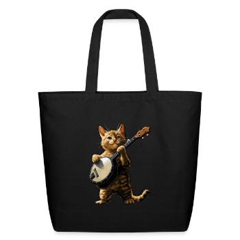 Orange Cat Tabby Cat Bluegrass Banjo Player - Eco-Friendly Cotton Tote - black - Front