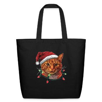 Cute Orange Cat Tabby Cat Christmas Hat Xmas - Eco-Friendly Cotton Tote - black - Front
