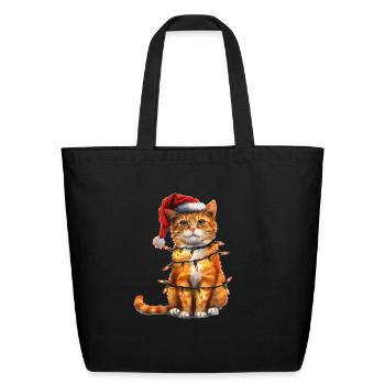 Cute Orange Cat Tabby Cat Christmas Hat Xmas - Eco-Friendly Cotton Tote - black - Front